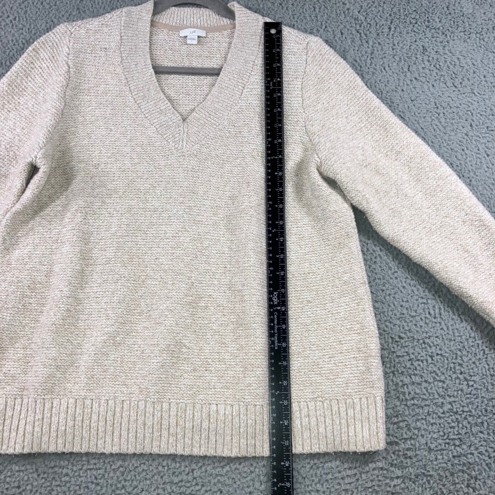 J Jill Sweater Women Large V Neck Speckled Knit‎ Long Sleeve Beige Minimalist - Picture 5 of 12